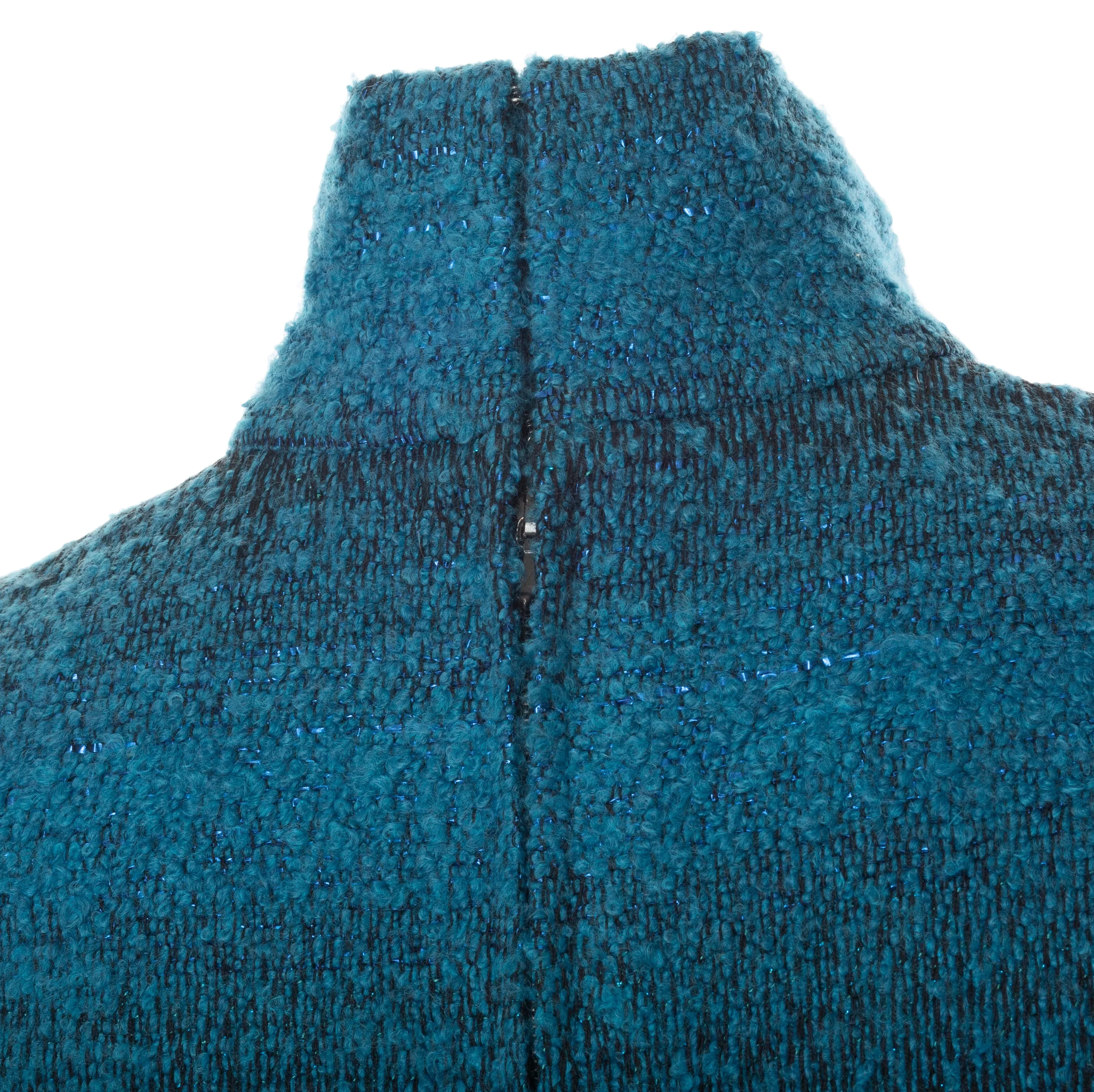 2002 Blue Wool Sleeveless Patch Pocket Turtleneck Top