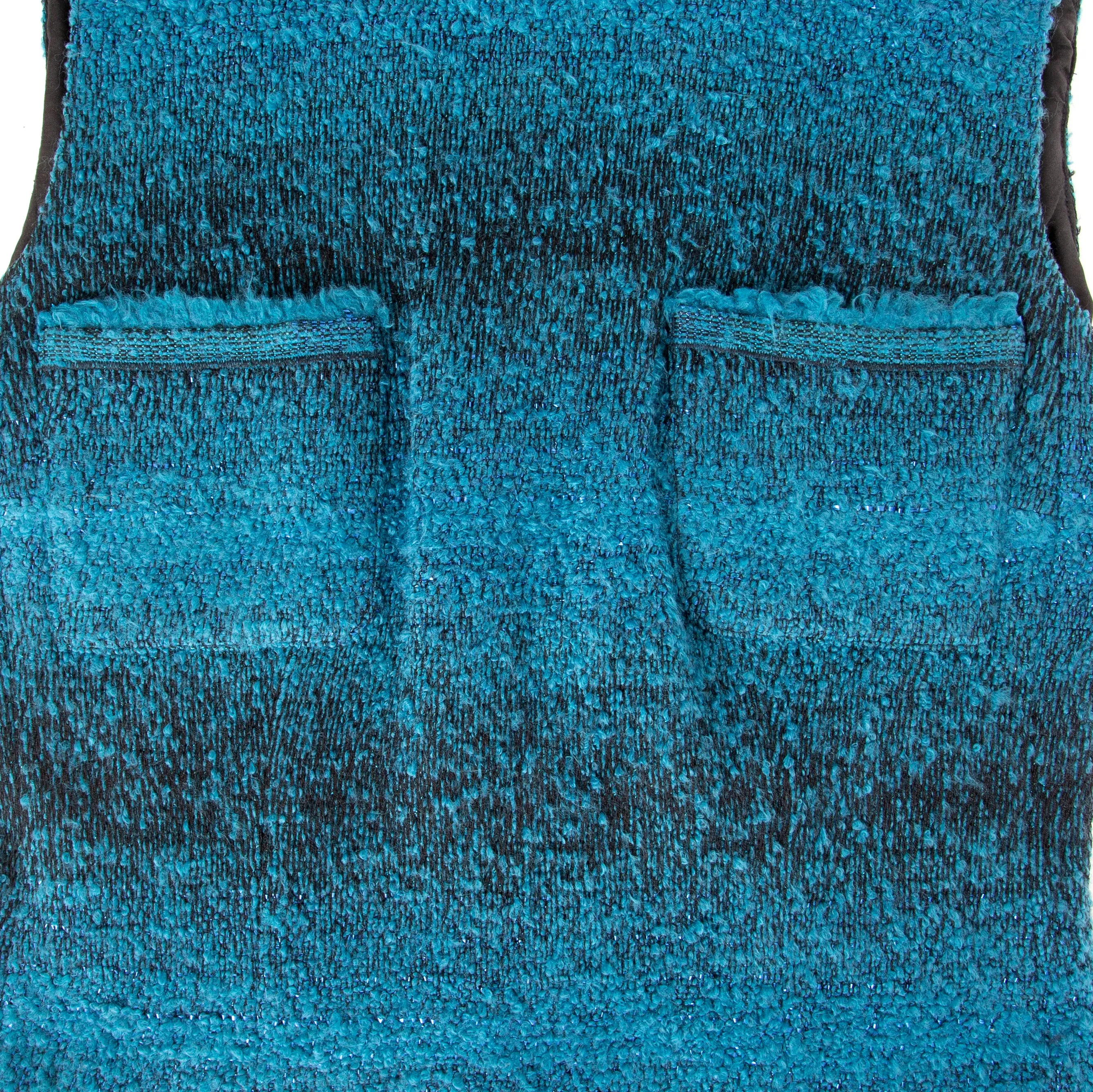 2002 Blue Wool Sleeveless Patch Pocket Turtleneck Top