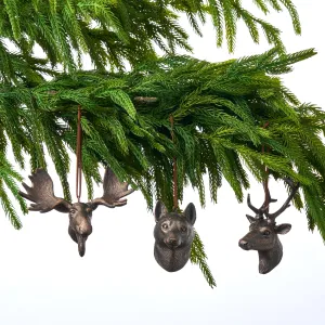 Assorted Antique Copper Highland Animal Head Ornament Hanging Reindeer, Moose & Wolf Decor