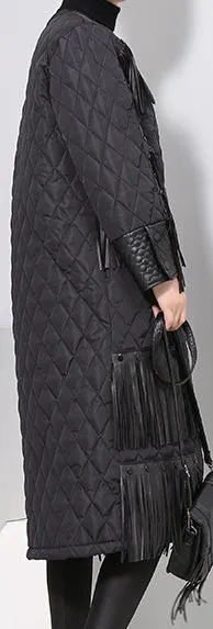 Black Fringed Quilted Coat