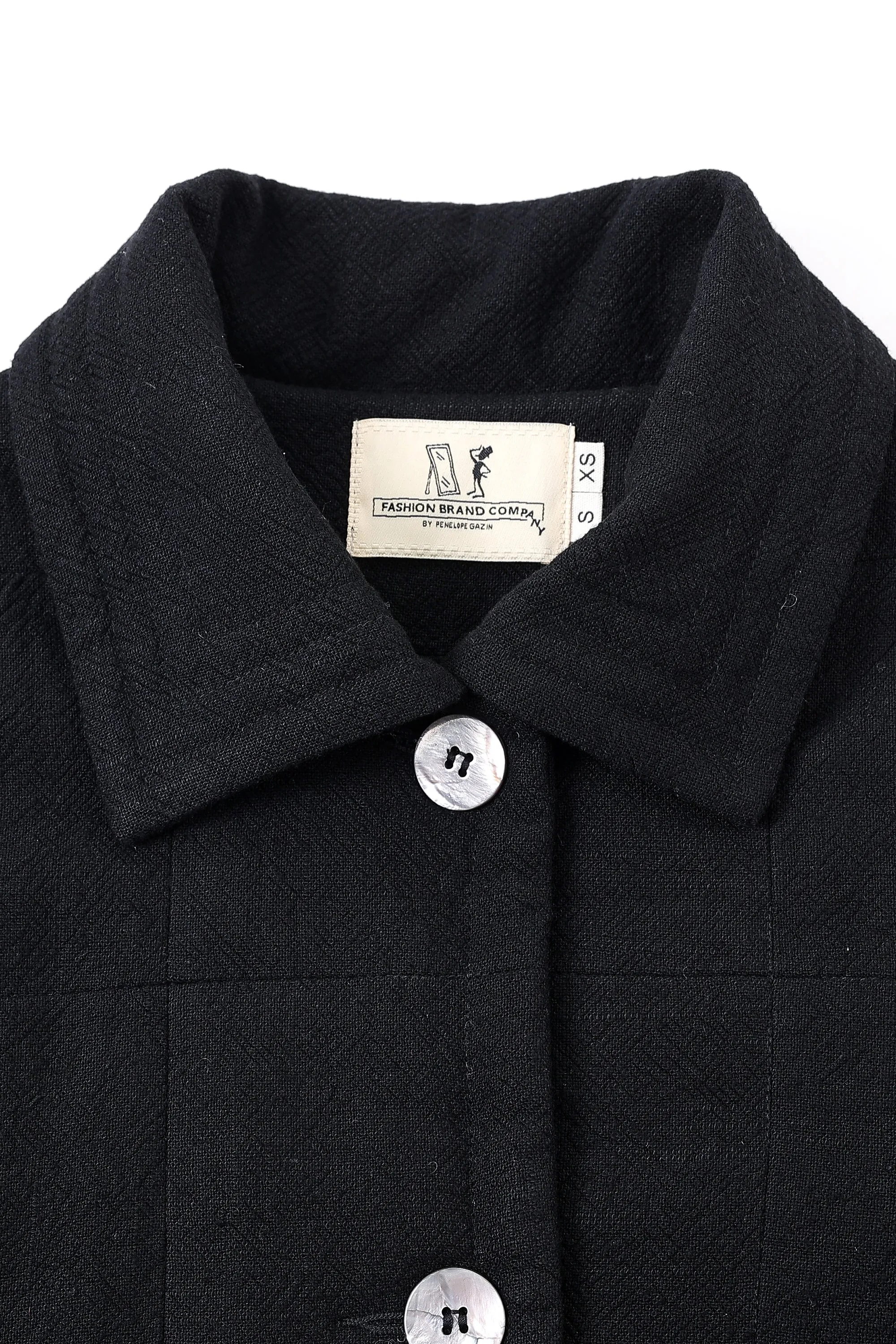 Black Linen Quilted Mid Length Coat