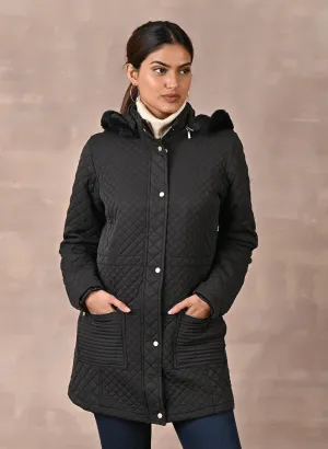 Black Quilted Jacket with attached Hood