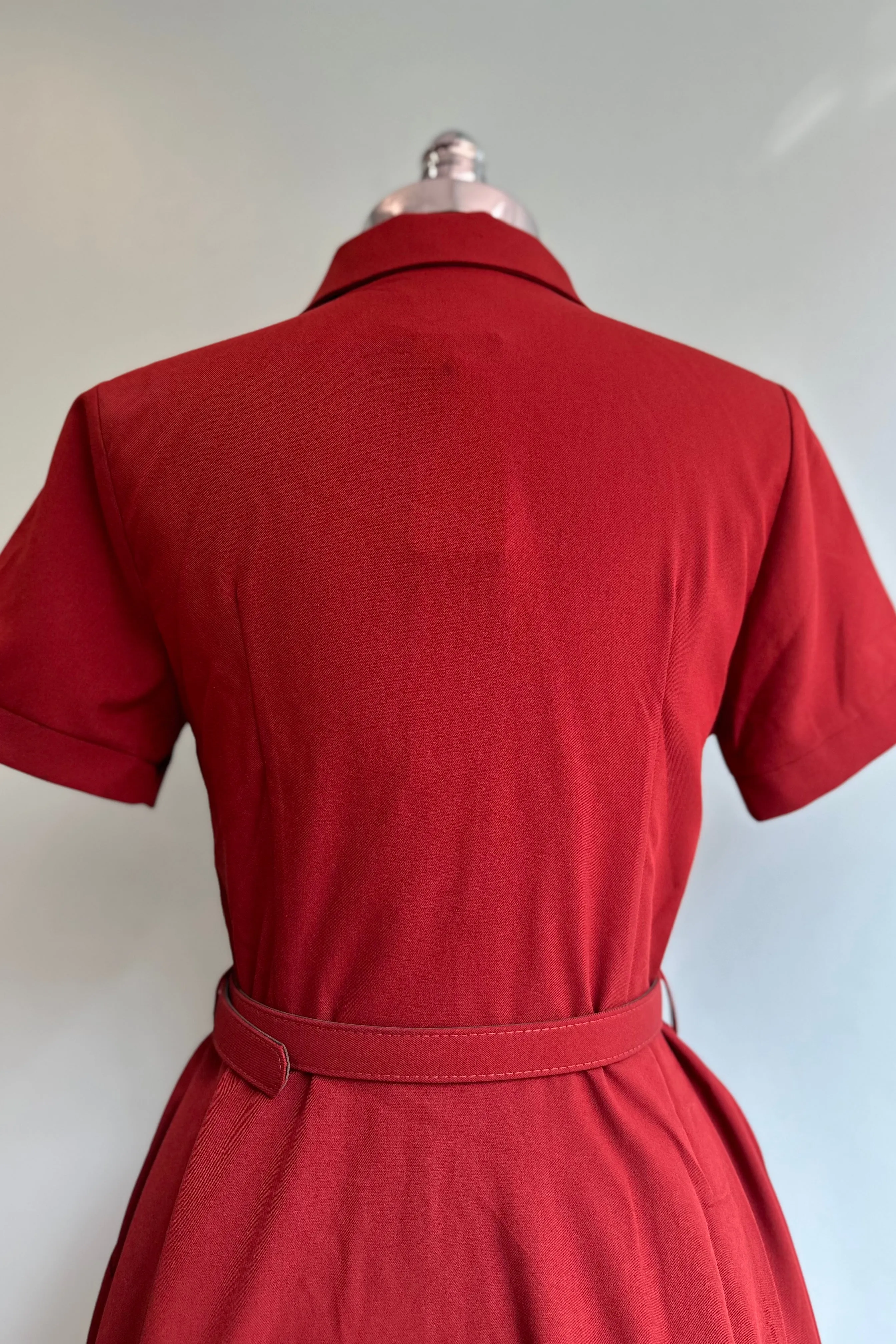 Burgundy Shirt Dress with Bow Pockets by Voodoo Vixen