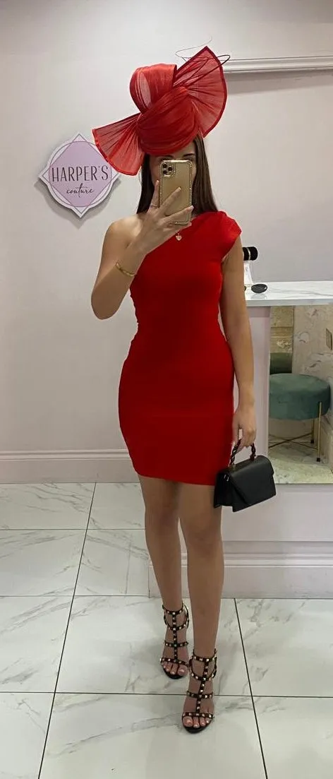 Cala Red One Shoulder Premium Bandage Dress