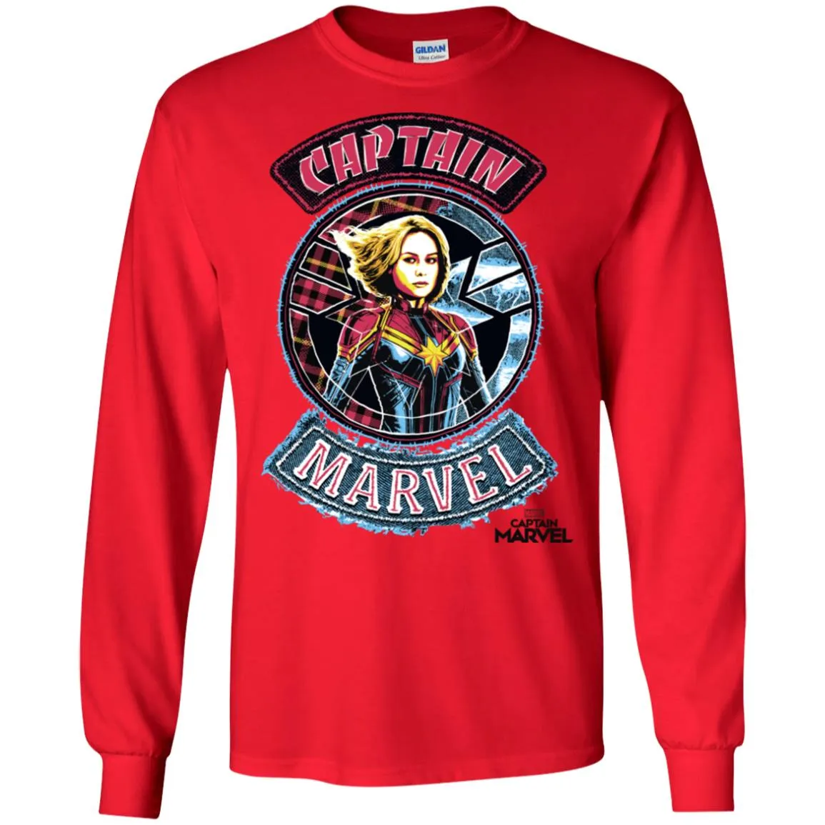 Captain Marvel Stitched Patched Portrait Men Long Sleeve Shirt