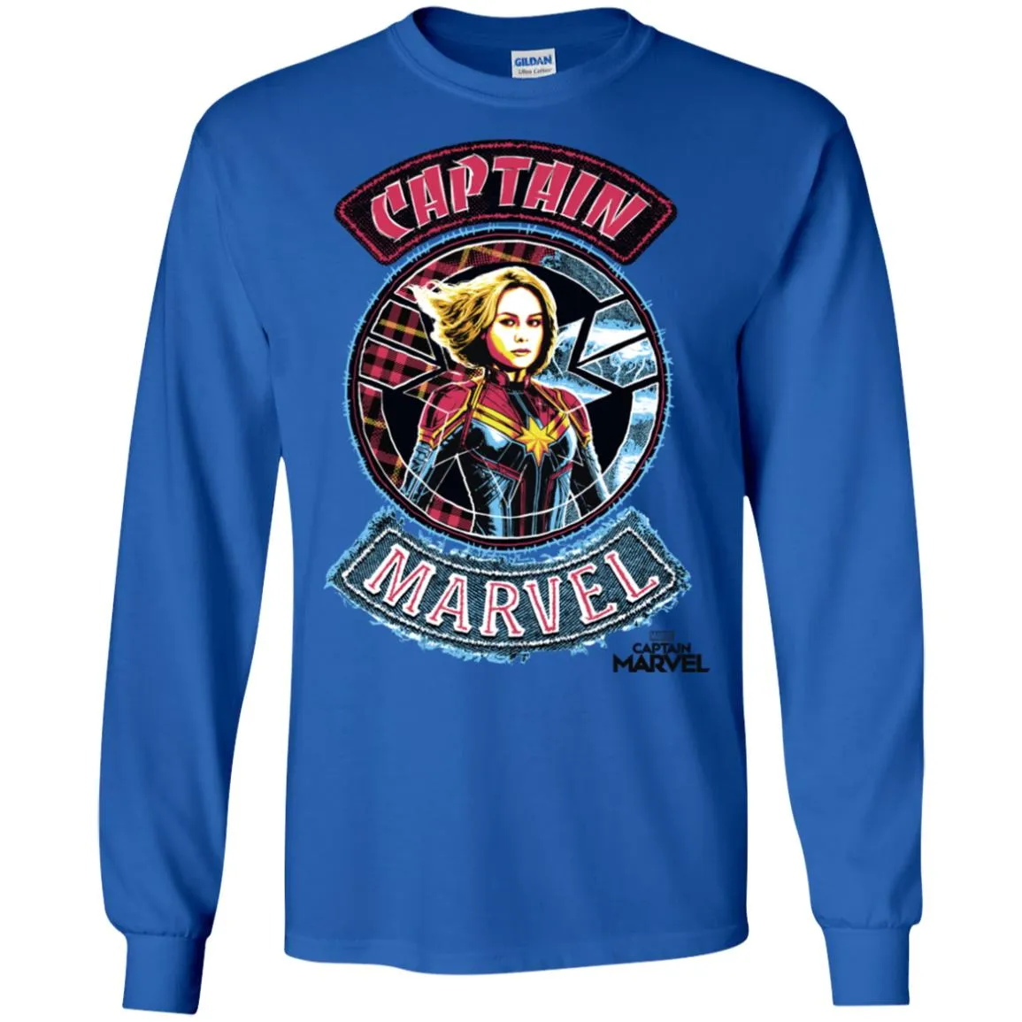 Captain Marvel Stitched Patched Portrait Men Long Sleeve Shirt