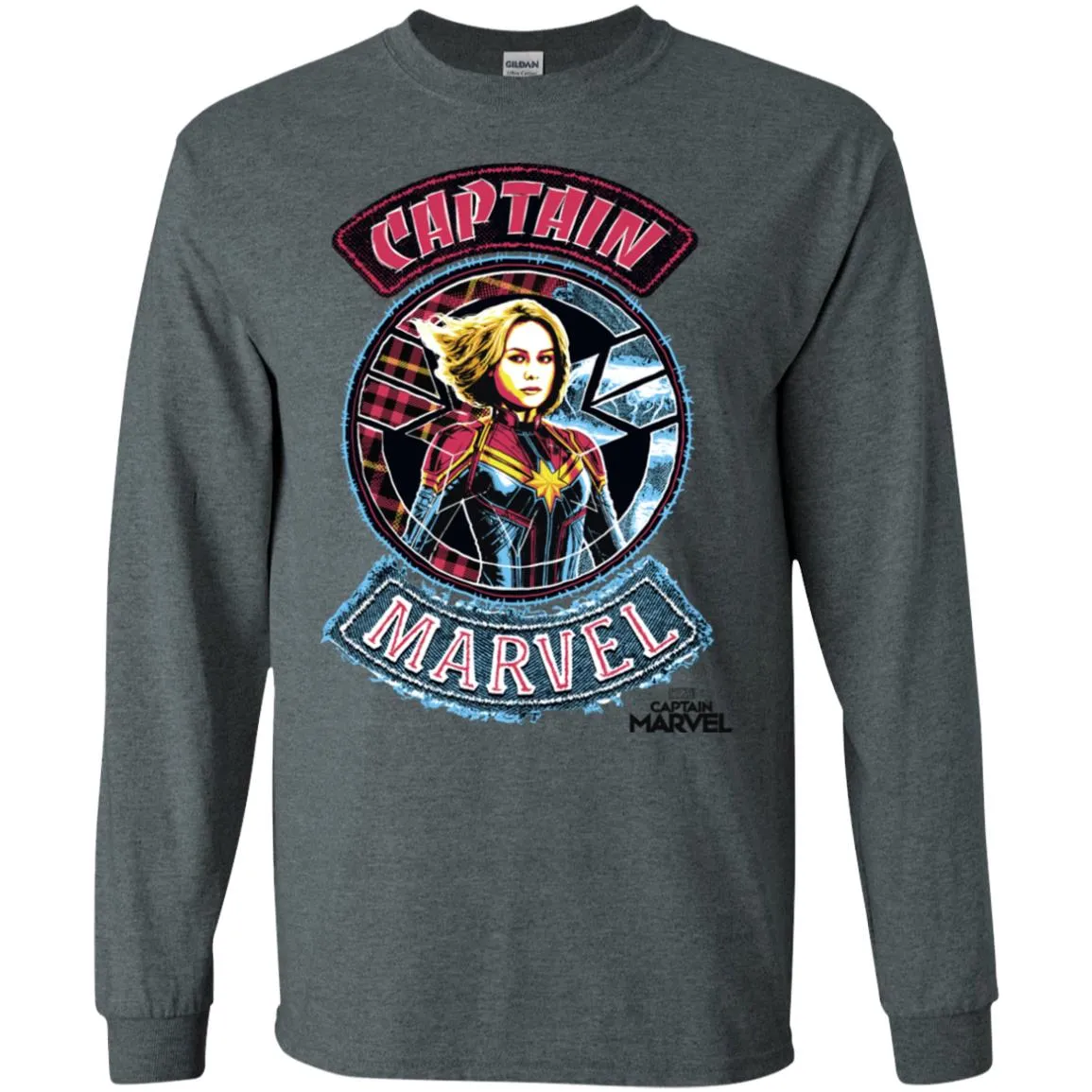 Captain Marvel Stitched Patched Portrait Men Long Sleeve Shirt