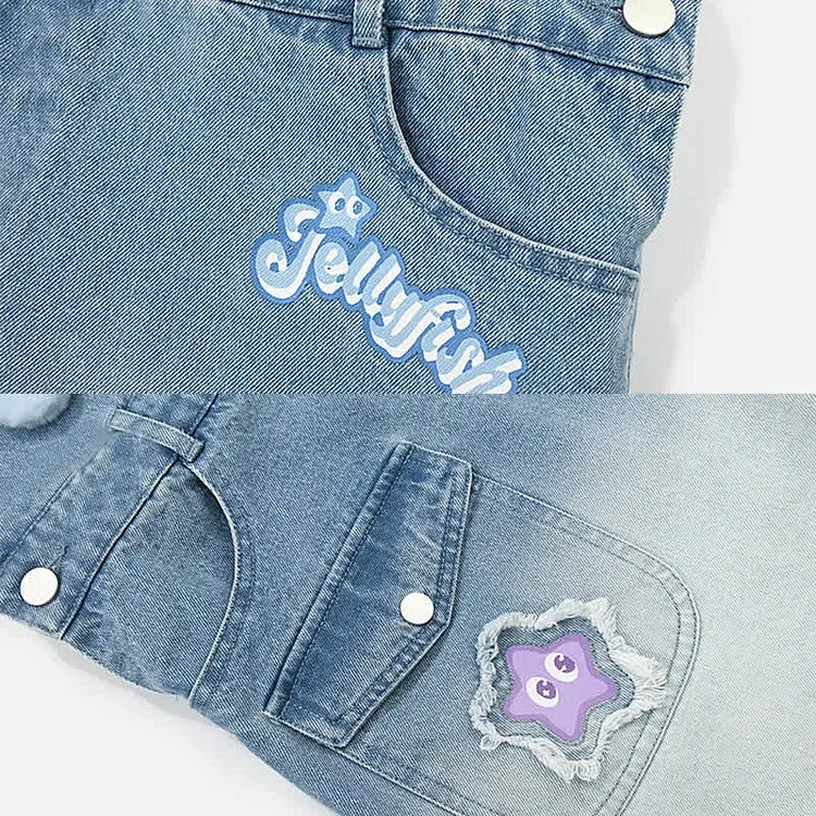 Cartoon Charm: Best Friends Denim Overalls