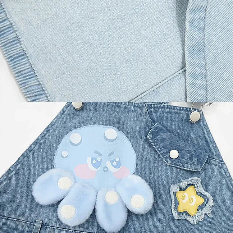 Cartoon Charm: Best Friends Denim Overalls