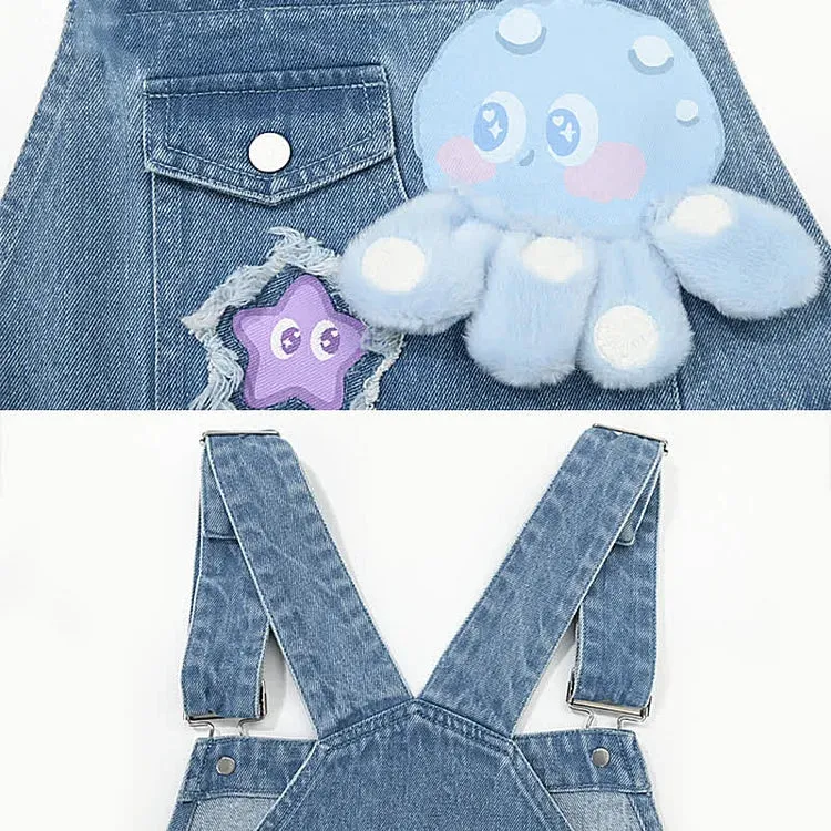 Cartoon Charm: Best Friends Denim Overalls