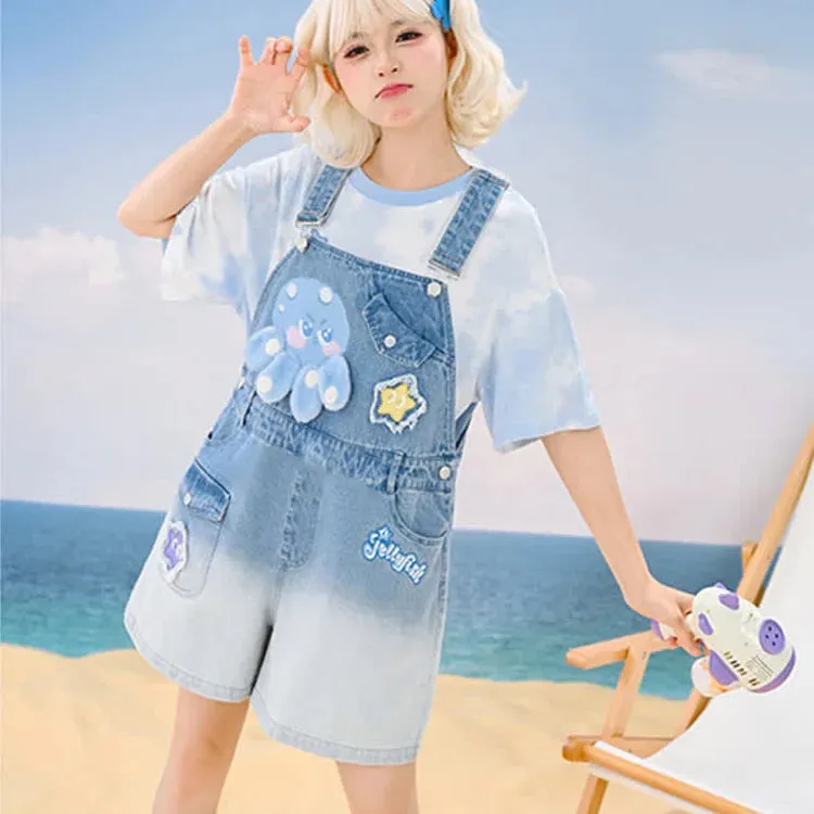 Cartoon Charm: Best Friends Denim Overalls