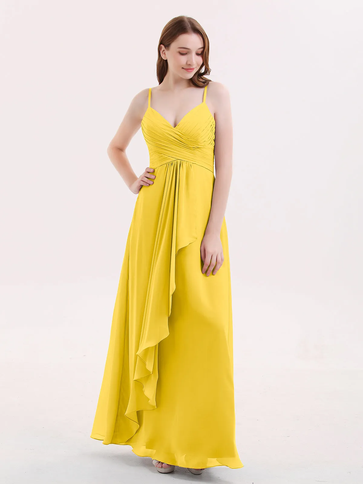 Chiffon Bridesmaid Dresses with Cascade Skirt-Marigold