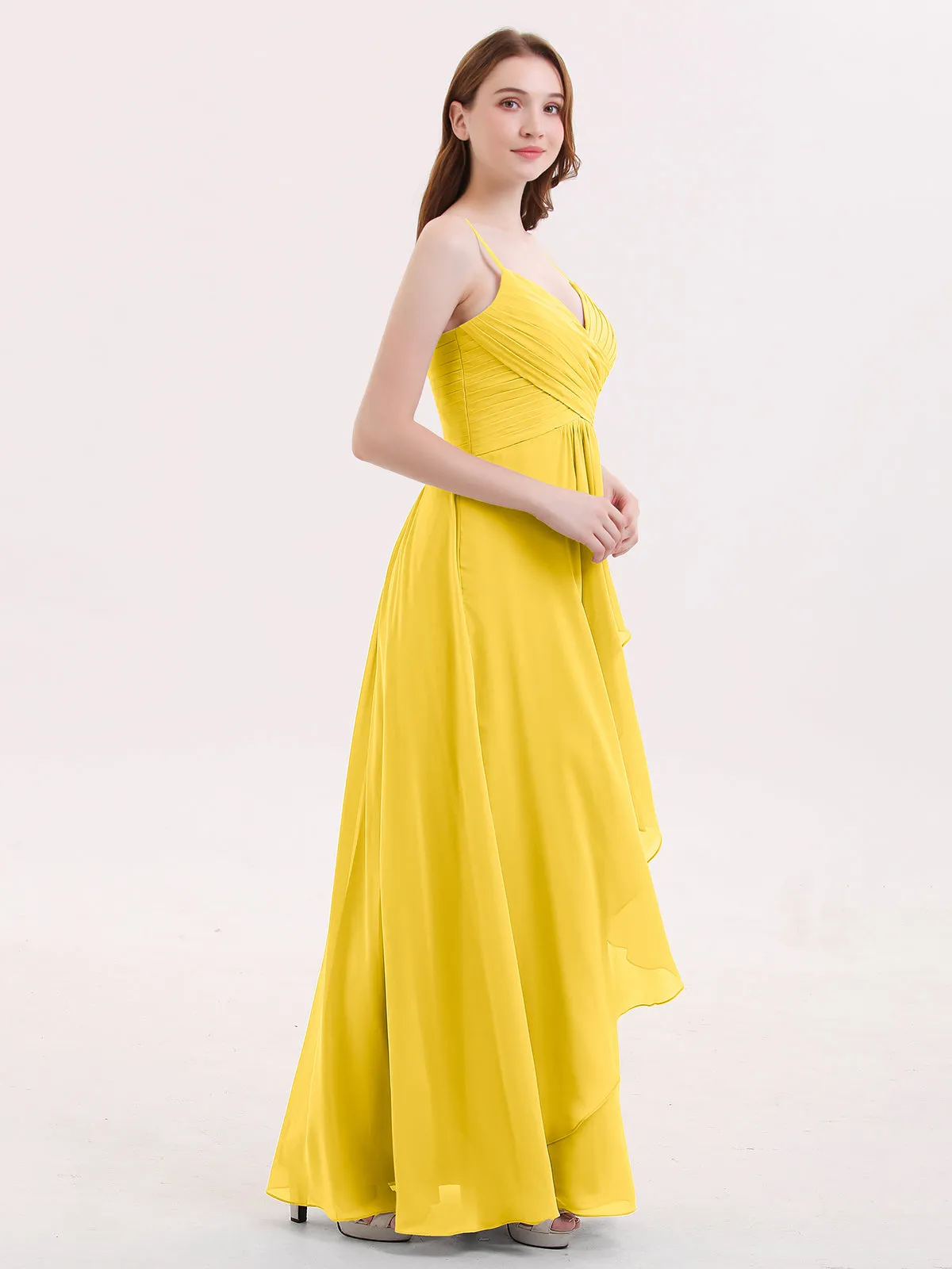 Chiffon Bridesmaid Dresses with Cascade Skirt-Marigold