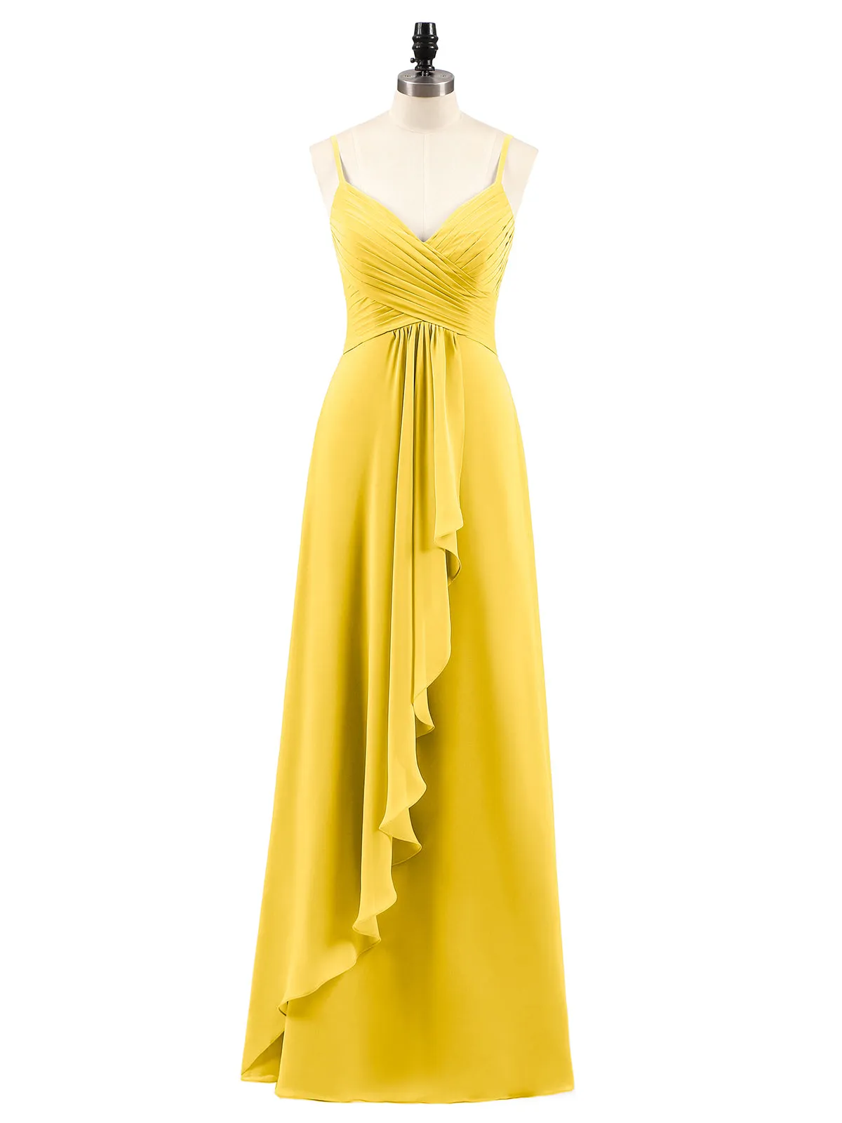 Chiffon Bridesmaid Dresses with Cascade Skirt-Marigold