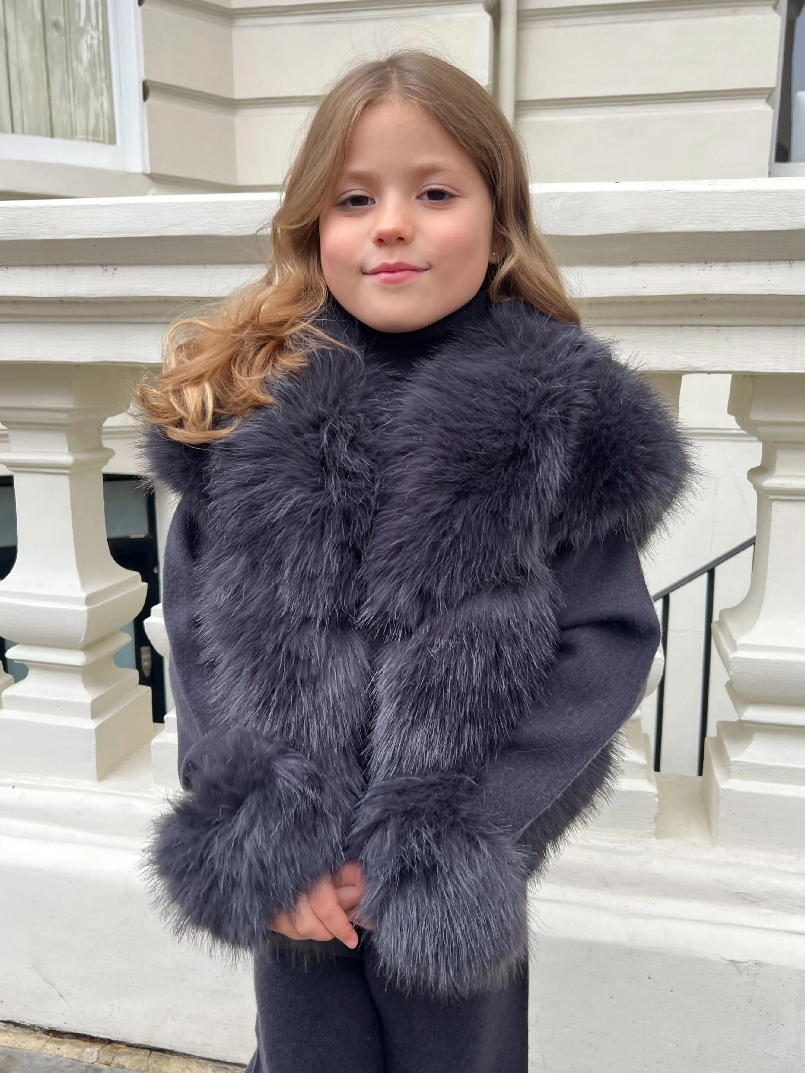 Childrens Charcoal Premium Faux Fur Short Gilet