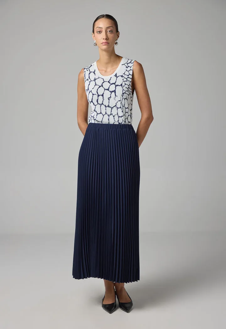 Choice Pleated Flared Basic Skirt Navy