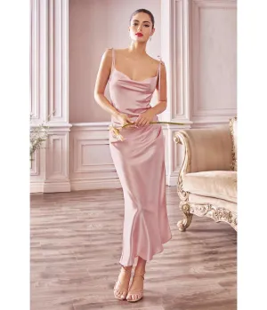 Cinderella Divine  Dusty Rose Satin Slip Homecoming Midi Dress