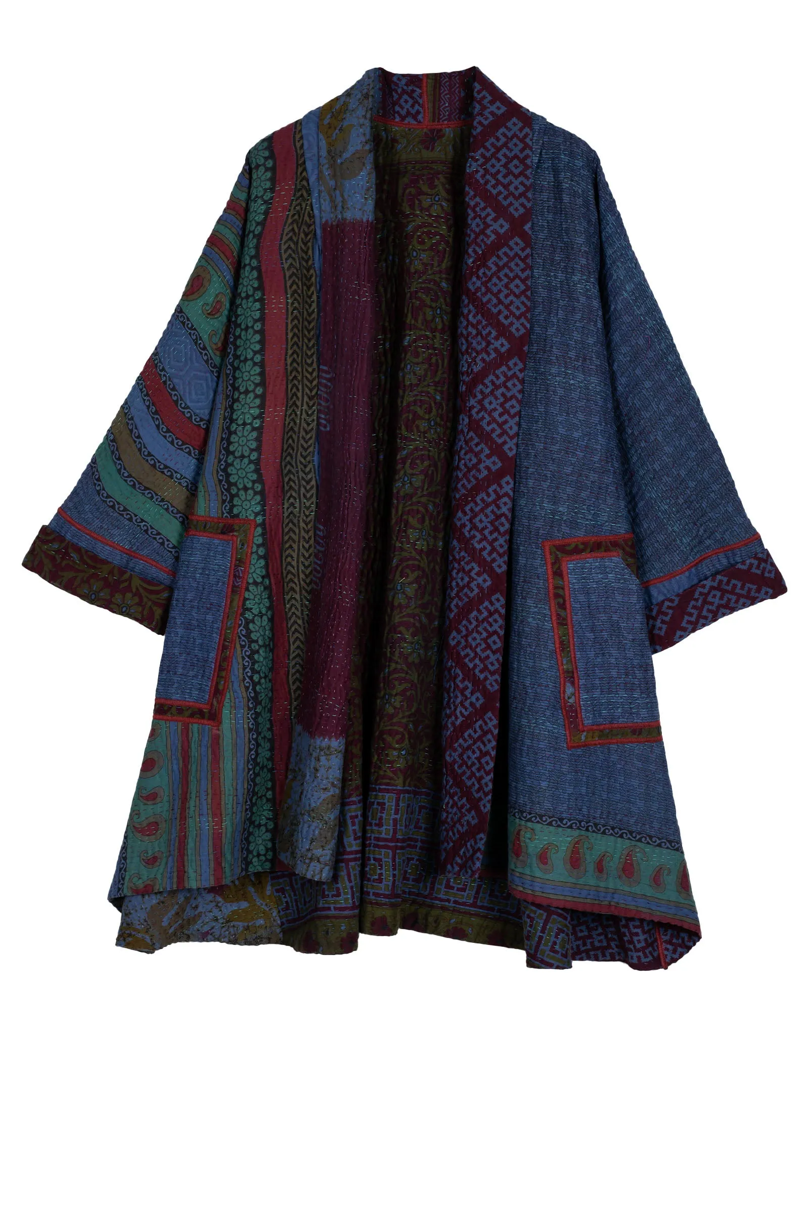 COTTON OVER DYE KANTHA KIMONO LONG JKT - ov4005-0006a -