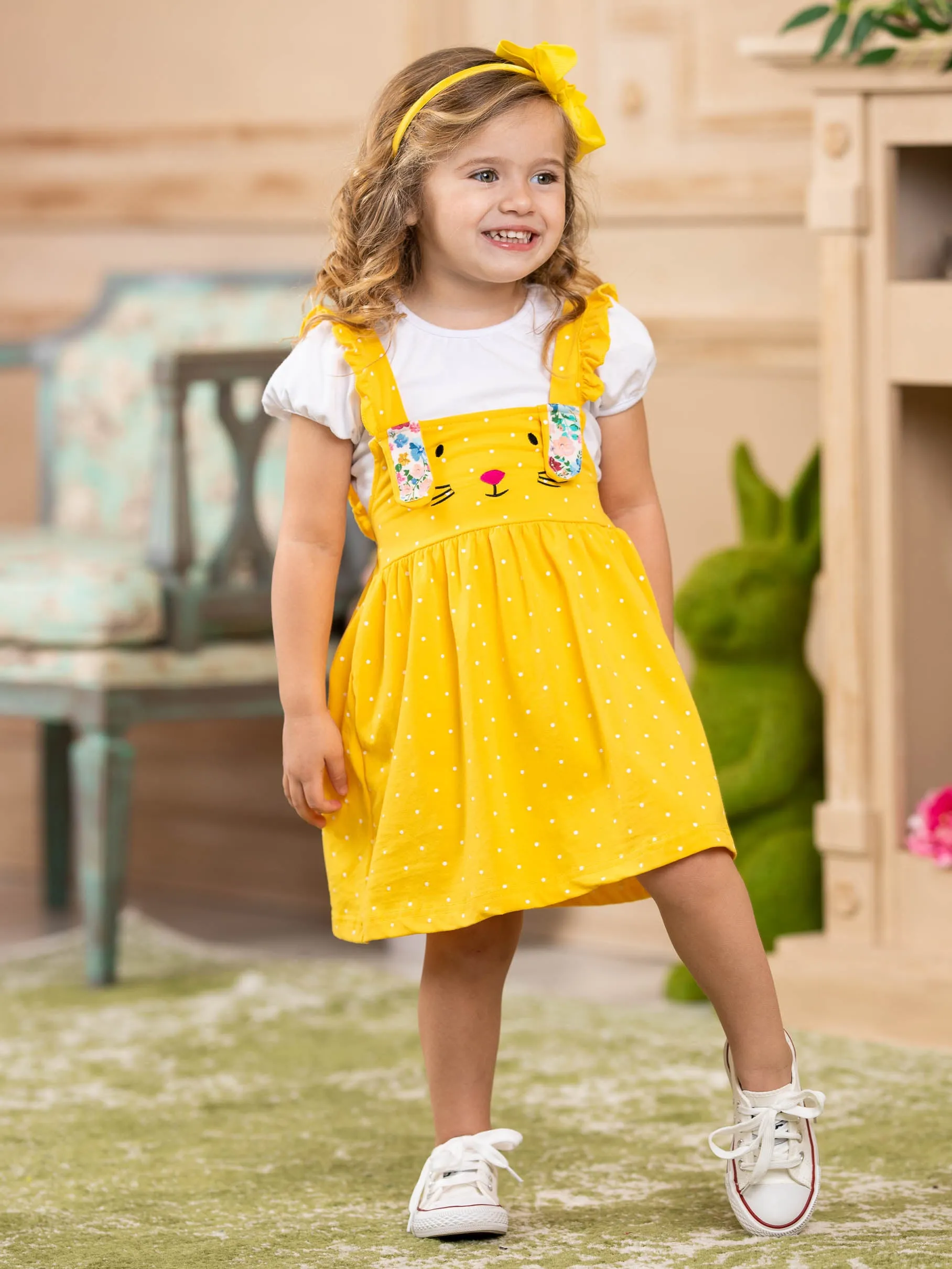 Count The Dots Overall Bunny Dress Set