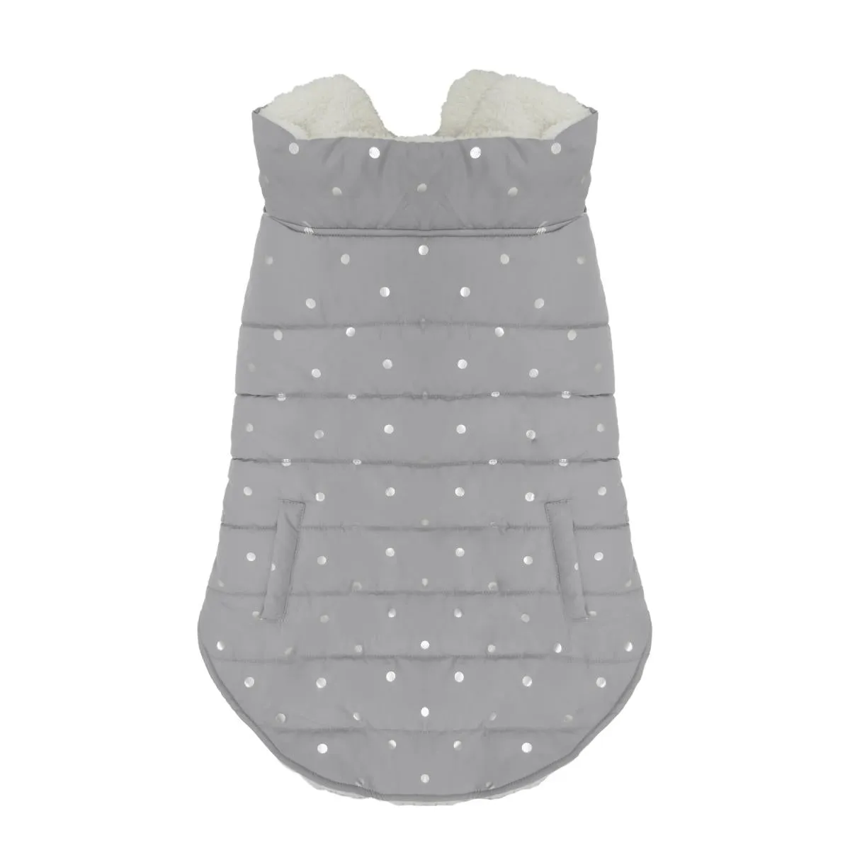 Cupid & Comet | Winter Dog Coat | Grey Metallic Spot Gilet