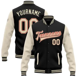 Custom Black Cream-Red Bomber Full-Snap Varsity Letterman Two Tone Jacket