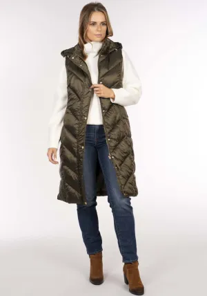 Diamond Quilt Long Gilet - Green