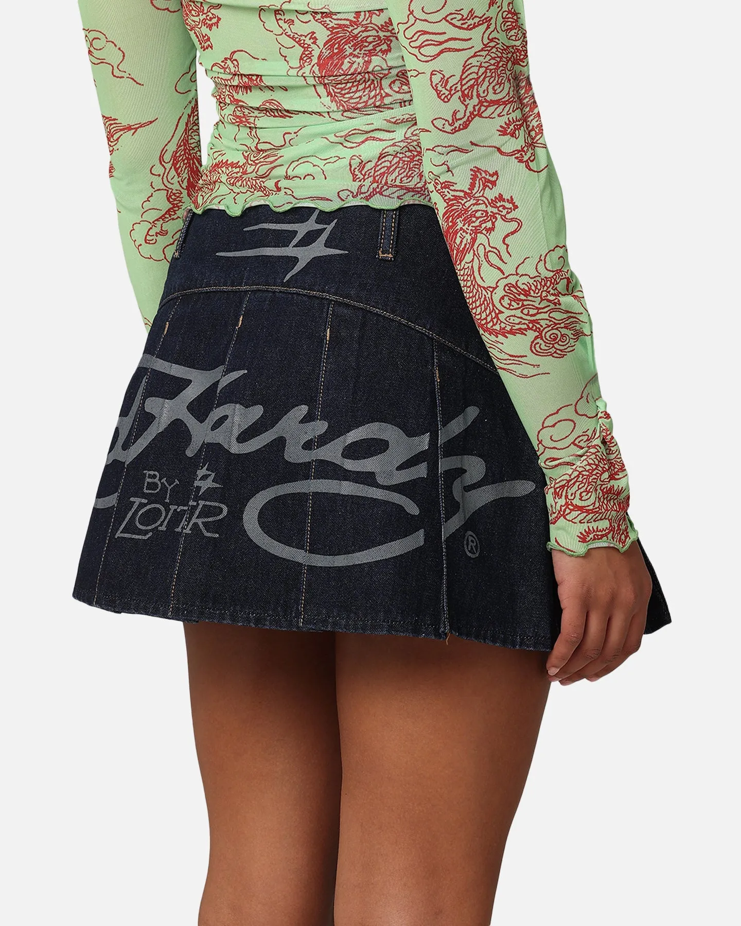 Ed Hardy By Loiter Women's Pleated Mini Skirt Raw Indigo