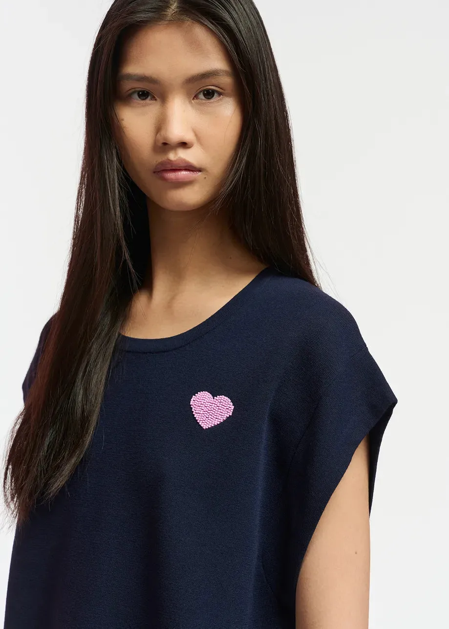 Esfigeas Beaded Heart Knit Top