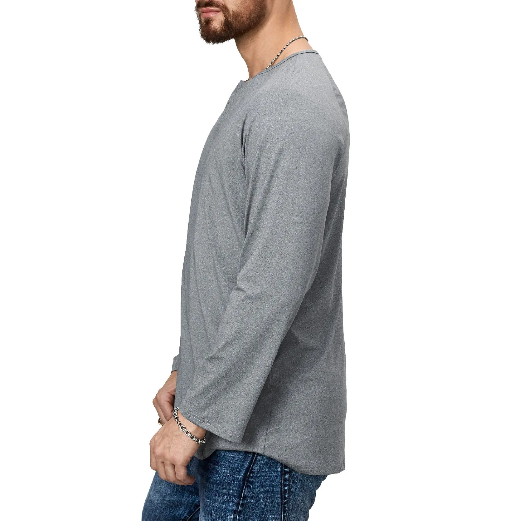 ESSENTIALS BUTTON HENLEY QUICK DRY LONG SLEEVE HENLEY SHIRT