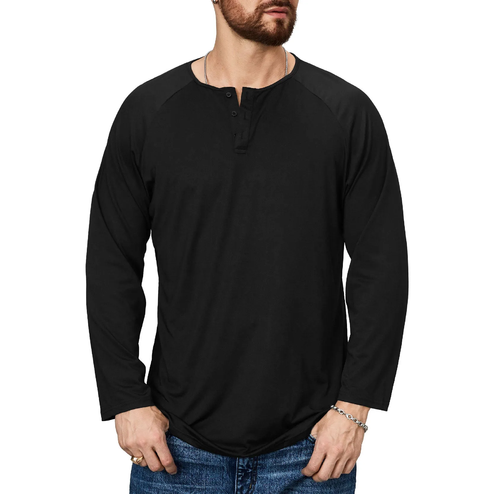 ESSENTIALS BUTTON HENLEY QUICK DRY LONG SLEEVE HENLEY SHIRT