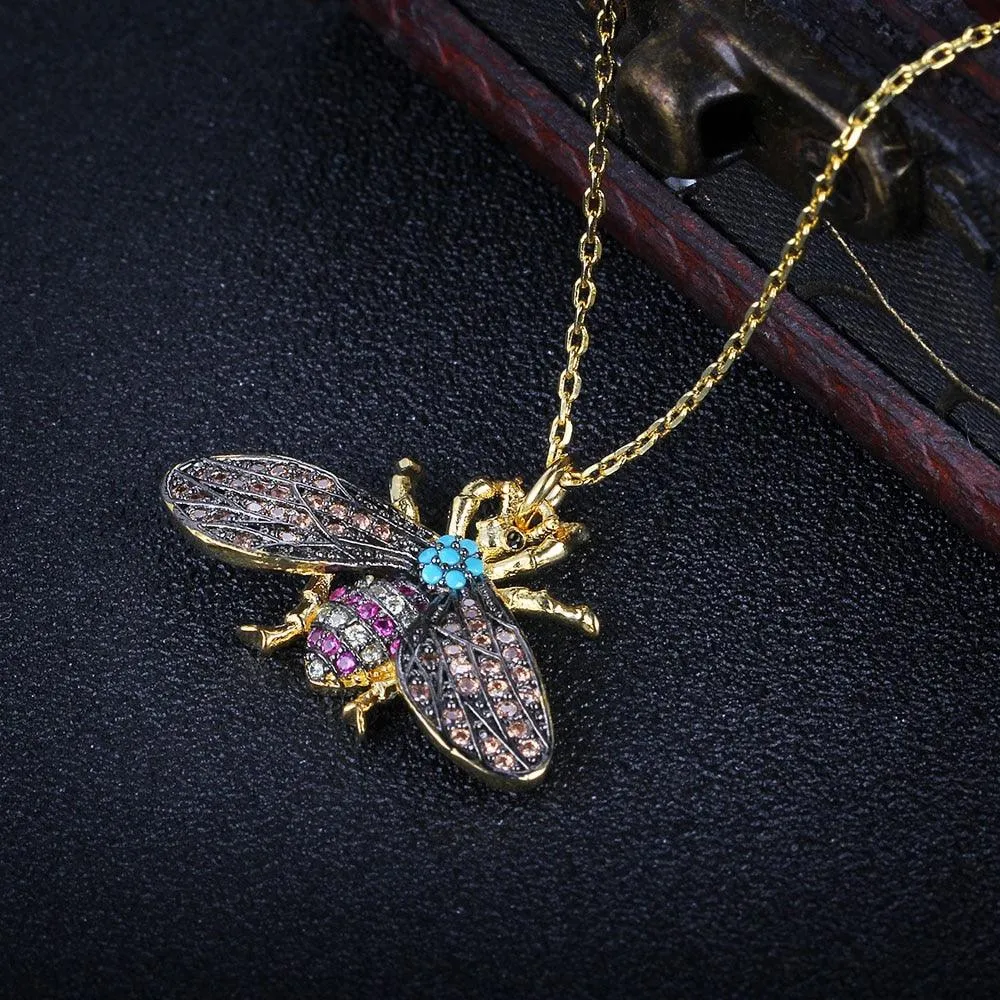 Fashion Honey Bee Insect Copper Pendant Necklace, Trendy Jewelry for Women