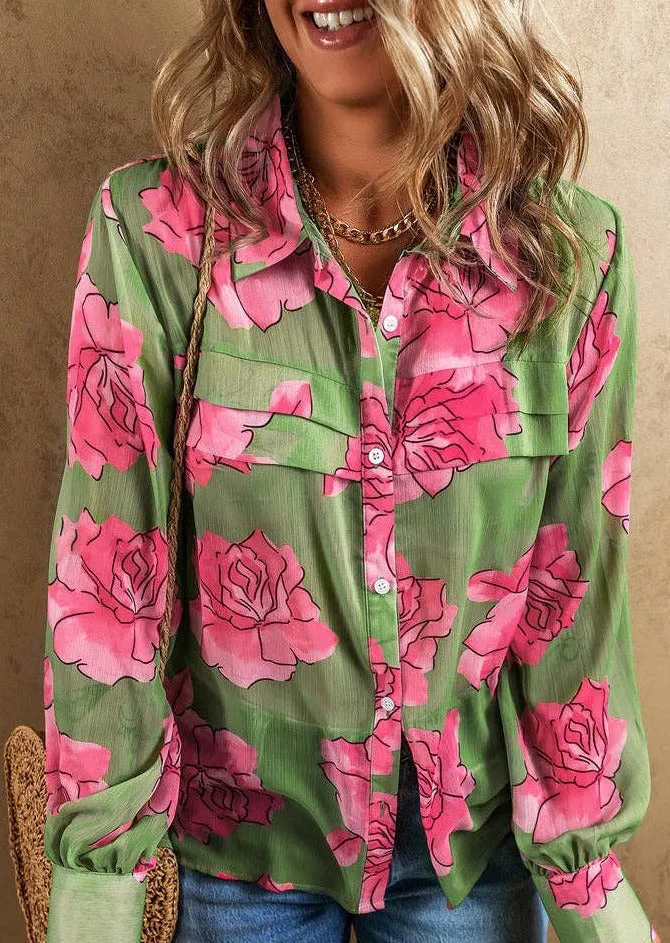 Floral Pleated Puff Sleeve Shirt ~ FINAL SALE