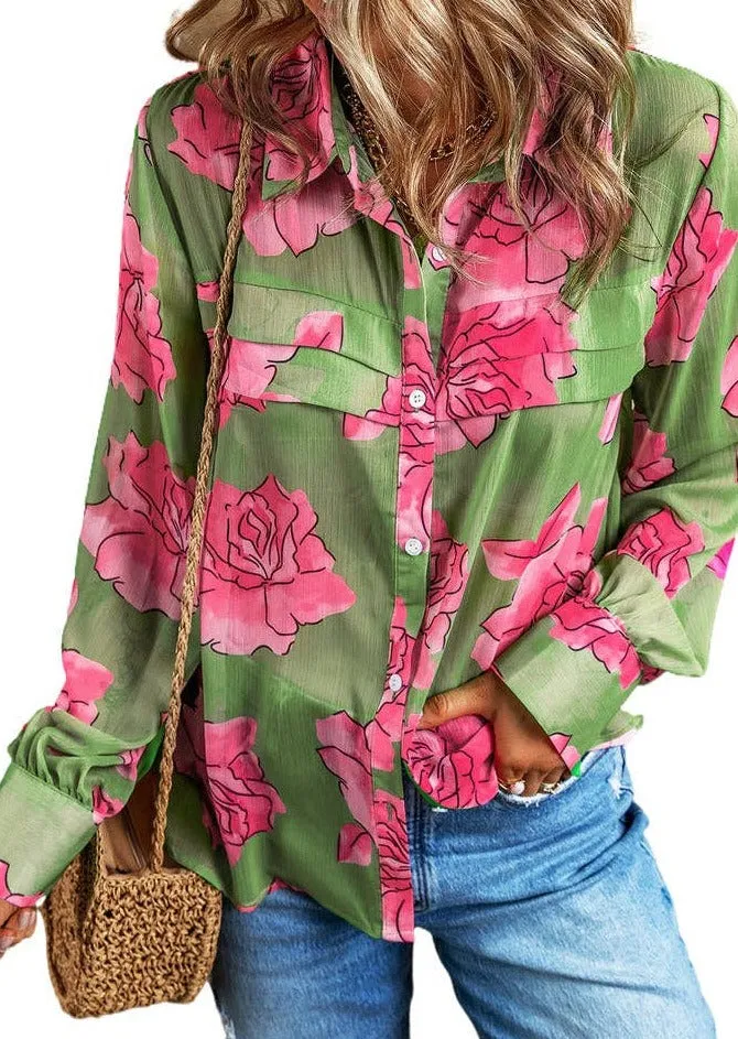 Floral Pleated Puff Sleeve Shirt ~ FINAL SALE