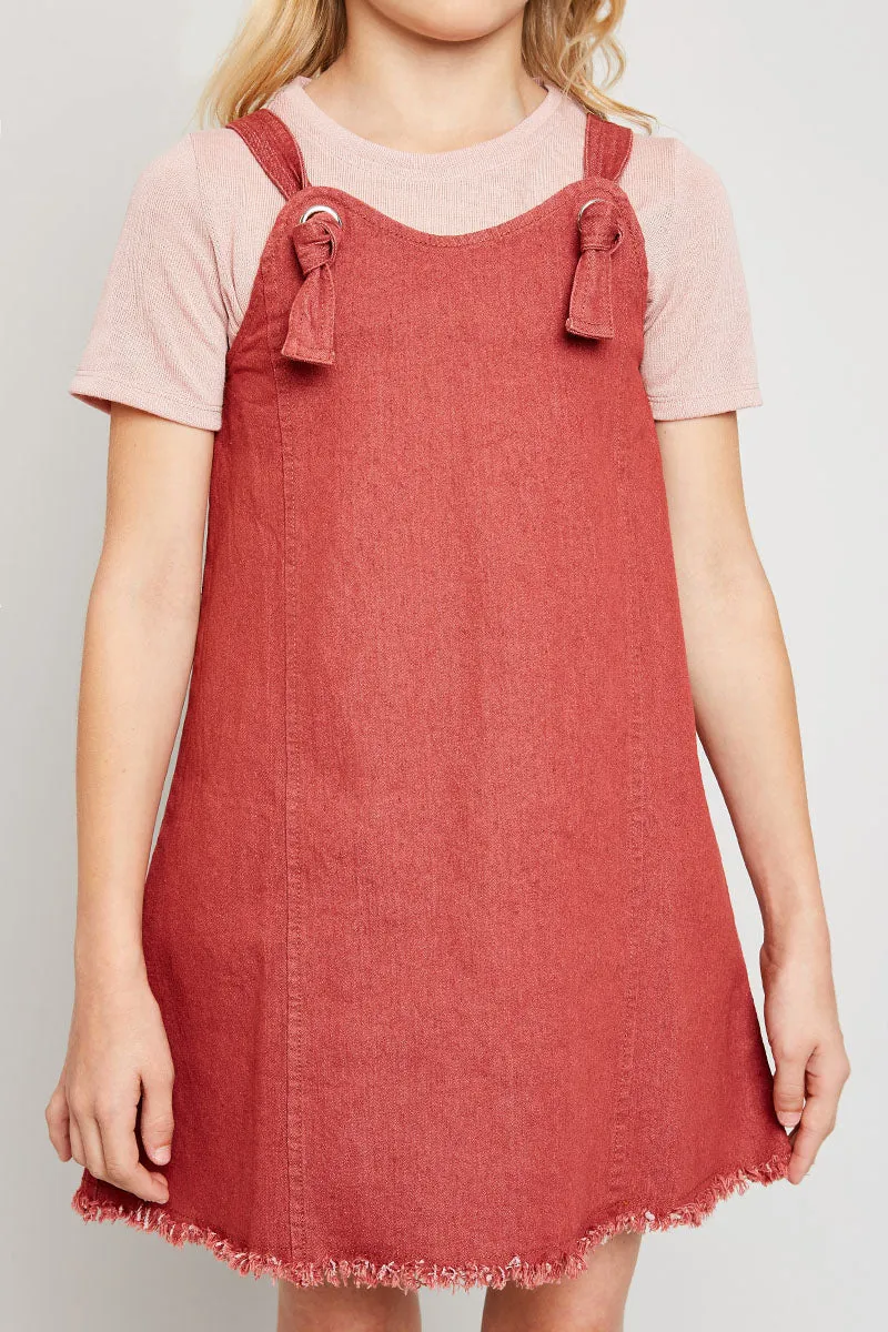 Frayed Hem Denim Overall Dress