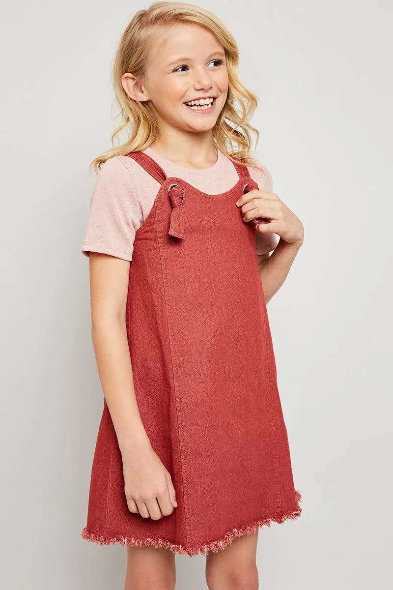 Frayed Hem Denim Overall Dress