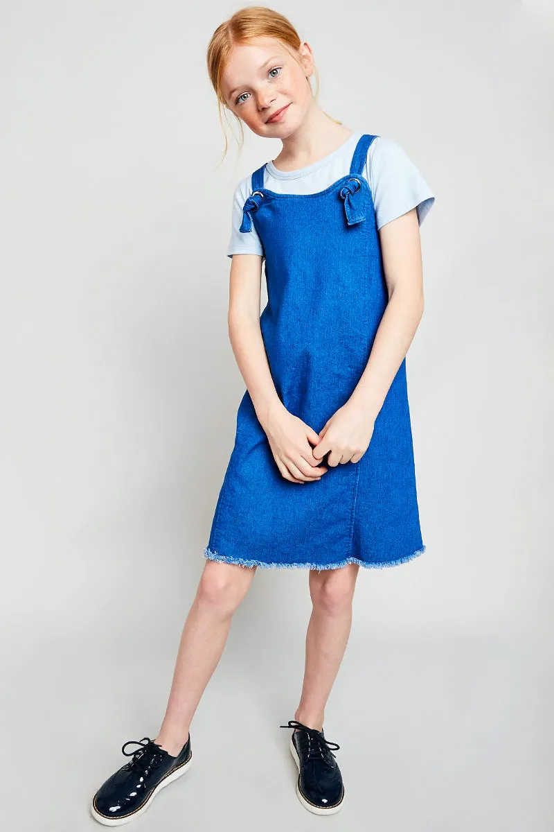 Frayed Hem Denim Overall Dress