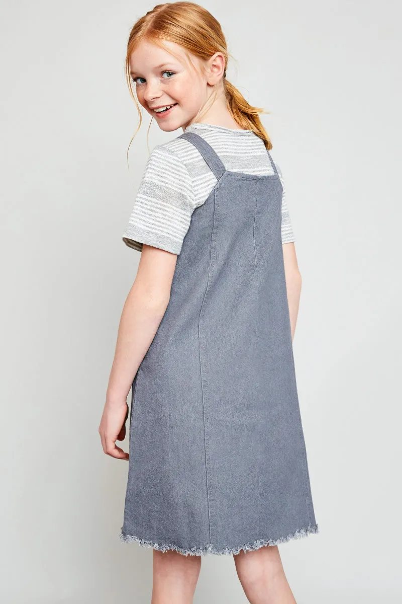 Frayed Hem Denim Overall Dress