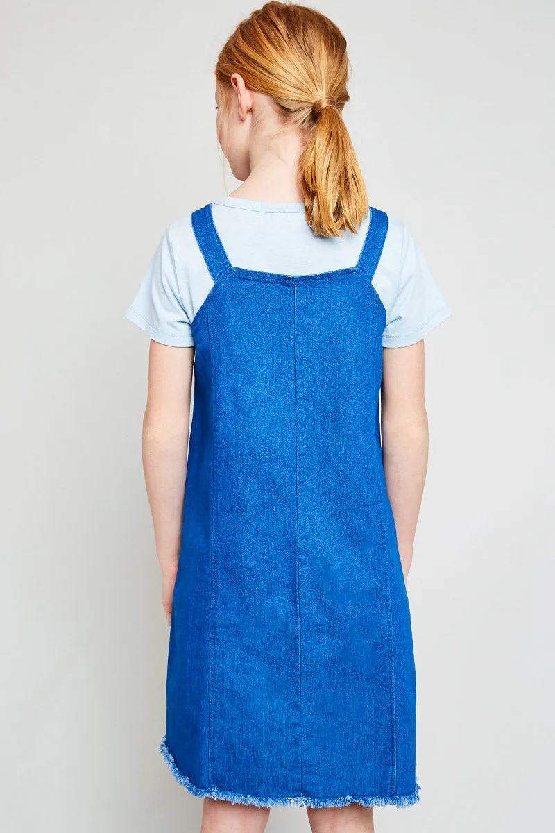 Frayed Hem Denim Overall Dress