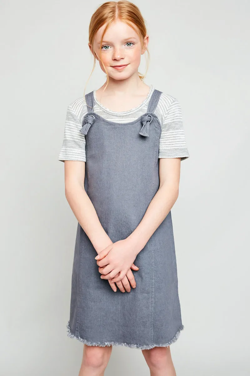 Frayed Hem Denim Overall Dress