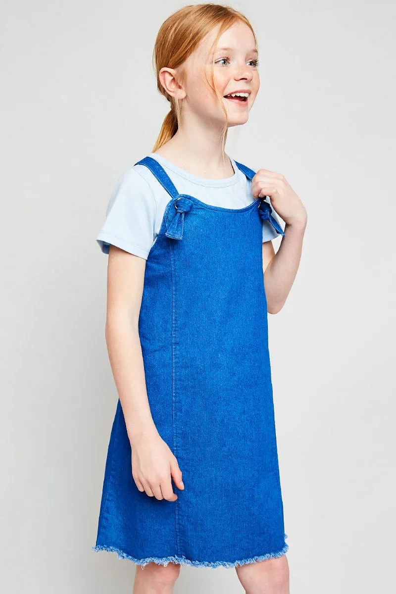 Frayed Hem Denim Overall Dress