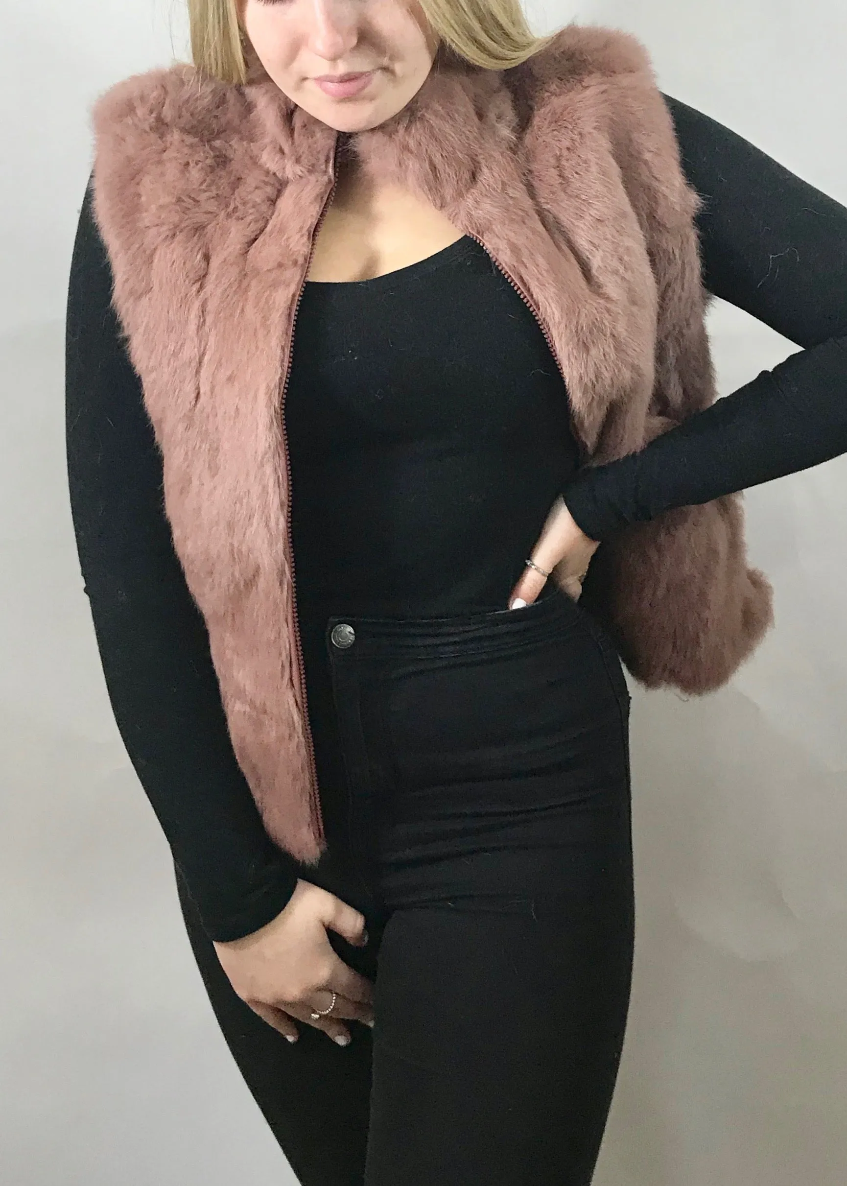 Fur Gilet in Pink by Feathers Of Italy