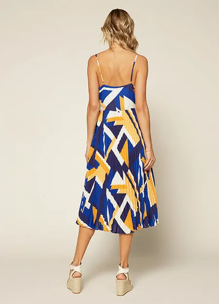 Geo Print Pleated Midi Dress