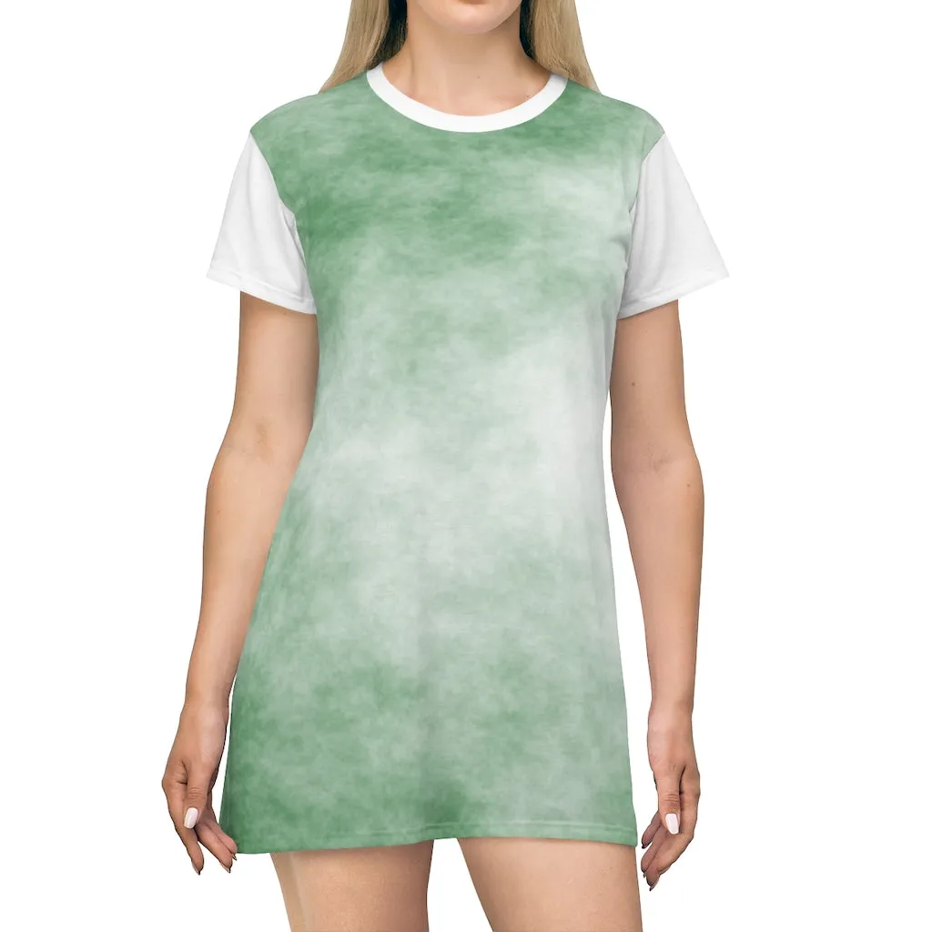 Green Clouds All Over Print T-Shirt Dress