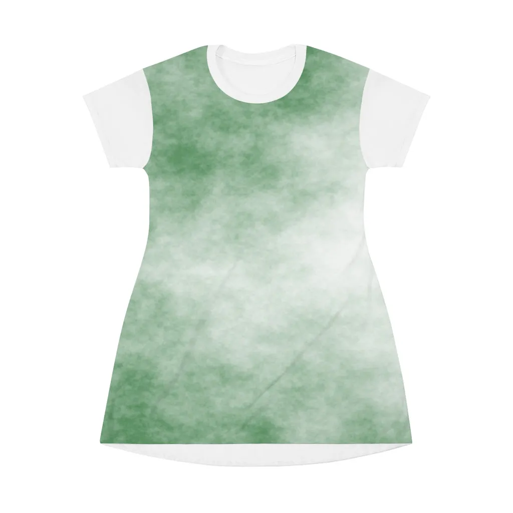 Green Clouds All Over Print T-Shirt Dress