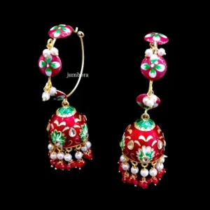 Hand-painted Meenakari Hoop Jhumka Earring