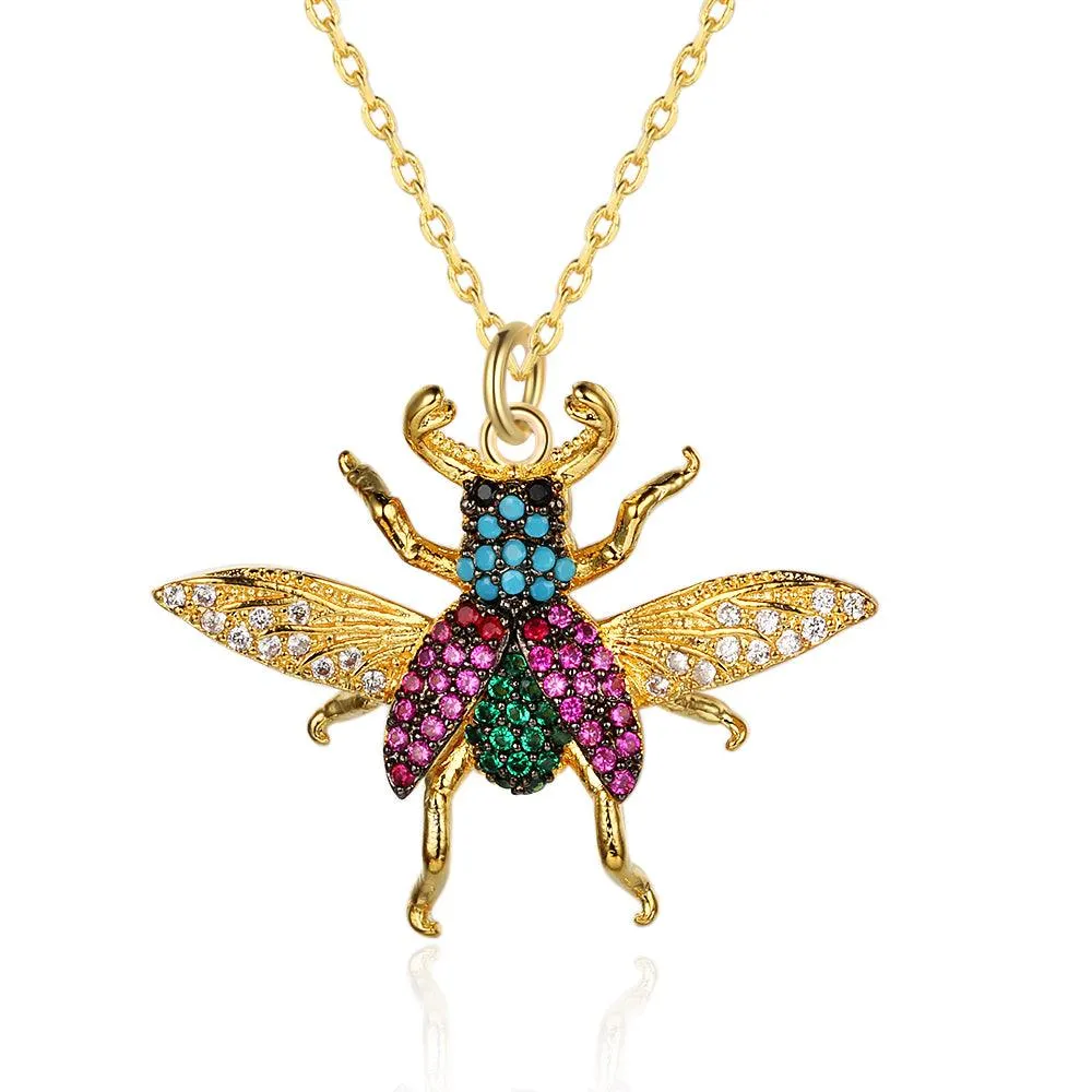 Honey Bee Insect Pendant Necklace, Cubic Zirconia Fashion Jewelry for Women