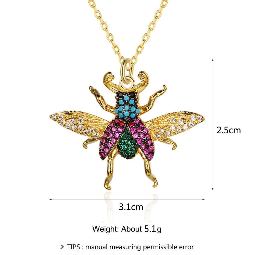 Honey Bee Insect Pendant Necklace, Cubic Zirconia Fashion Jewelry for Women