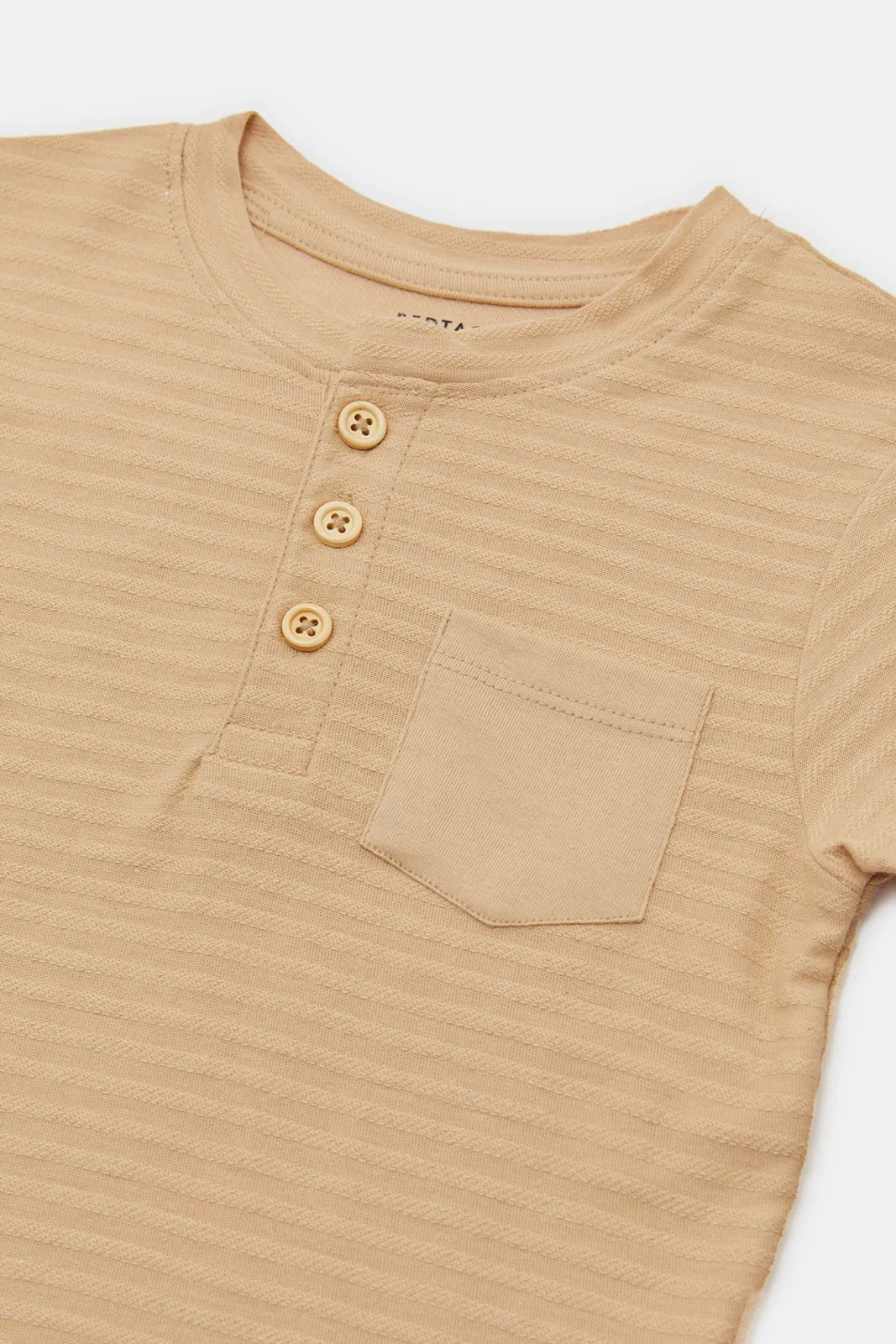 Infant Boys Beige Plain Henley T-Shirt