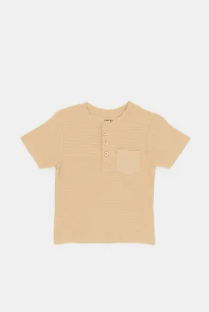 Infant Boys Beige Plain Henley T-Shirt