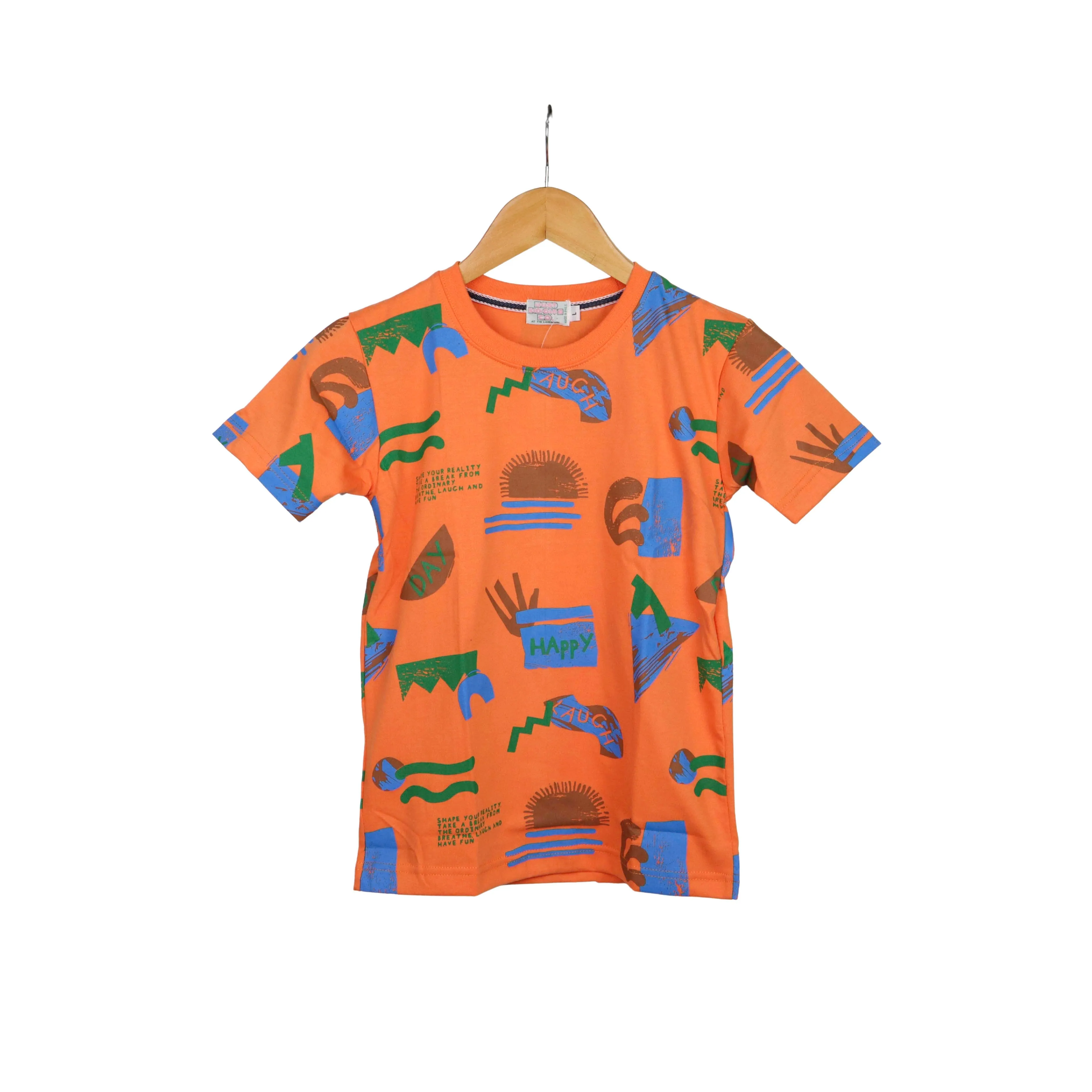 JKC Short Sleeves T-shirt with Laugh Happy Day Print - Orange